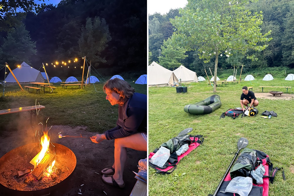 Vorbereiten der Packrafting-Ausrüstung im Packraft Travel Basecamp in Deutschland